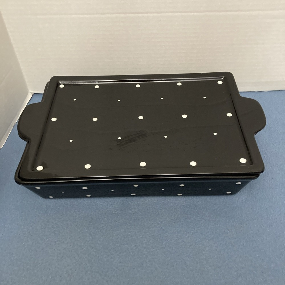Temp-tations by Tara Polka Dot Black 13" (4 QT) Rectangle Baker/Casserole w/Lid